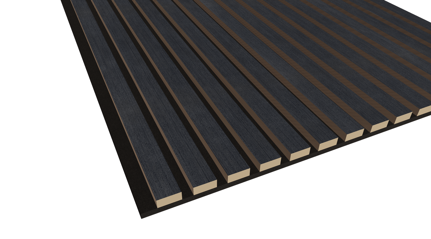 WallParta Black Oak Acoustic Slat Wood Veneer Wall Panels - Close up View - No Oil Film