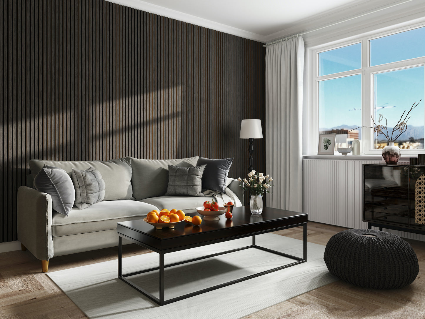 WallParta Ebony Acoustic Slat Wood Vaneer Wall Panels