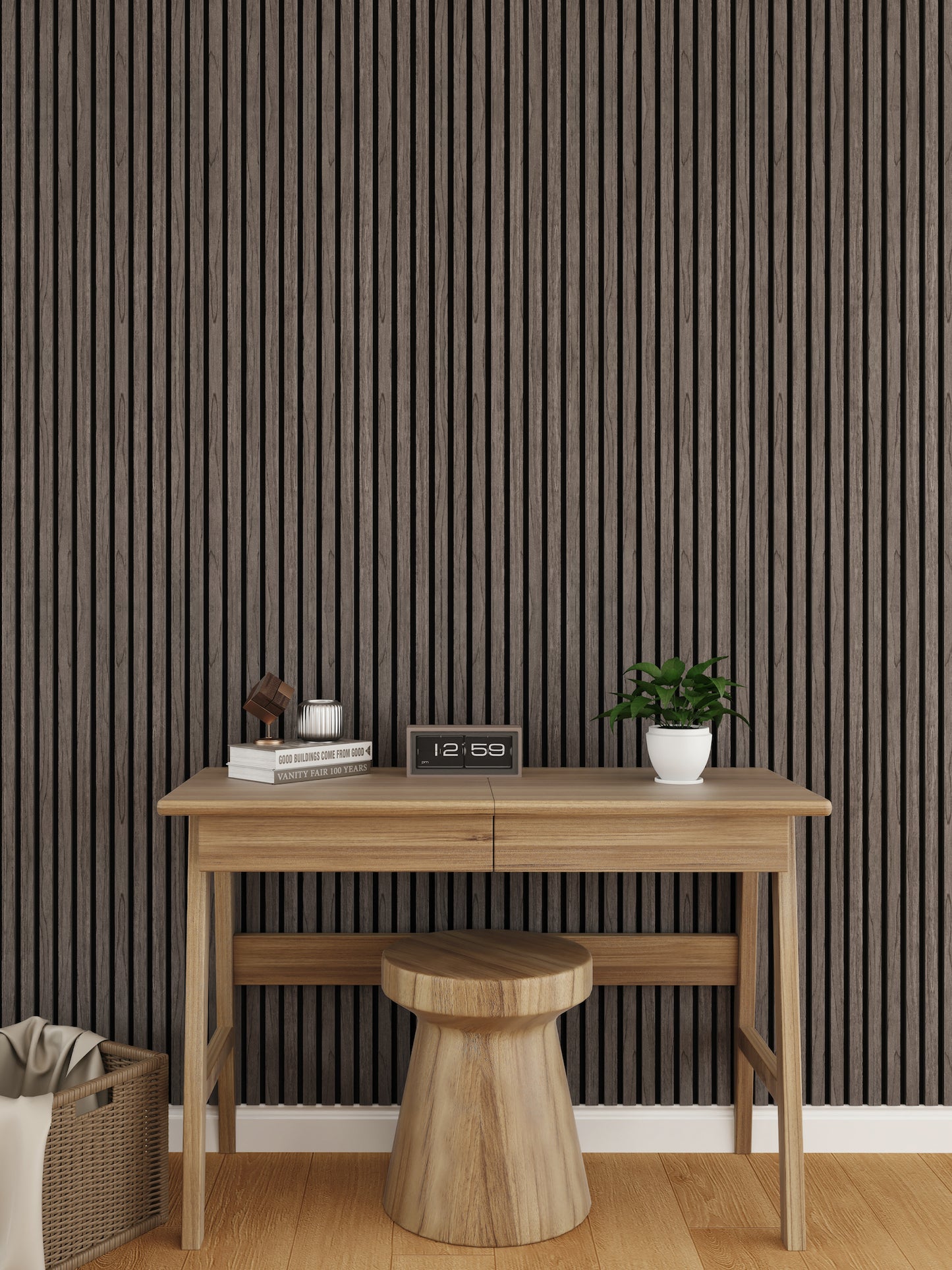 WallParta Ebony Acoustic Slat Wood Vaneer Wall Panels