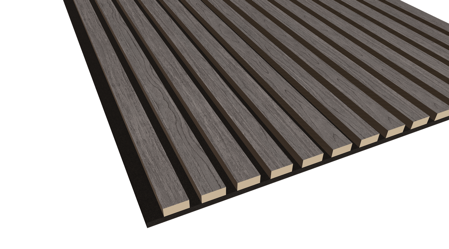 WallParta Ebony Oak Acoustic Slat Wood Veneer Wall Panels - Close up View - No Oil Film