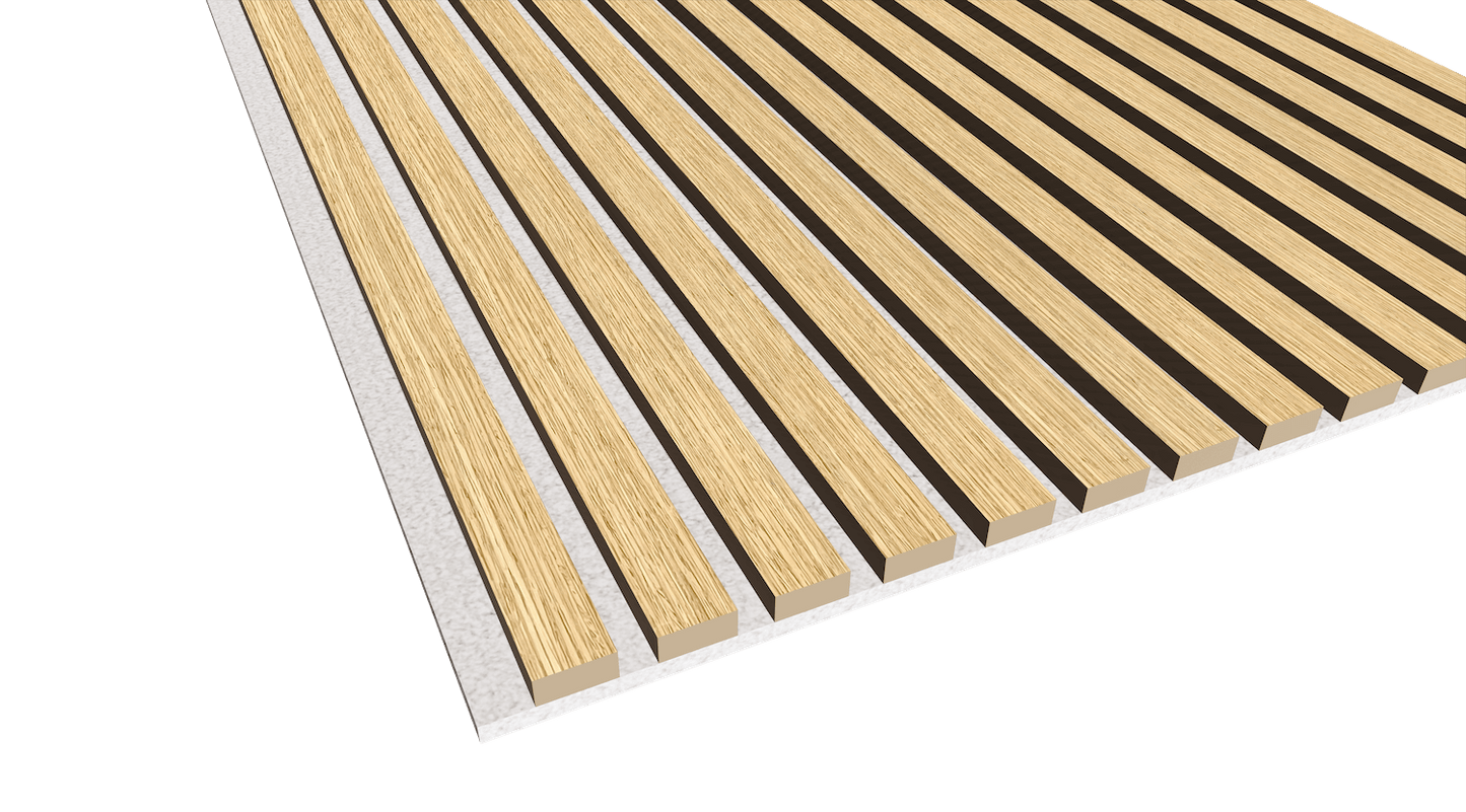 WallParta American Oak Grey Felt Acoustic Slat Wood Veneer Wall Panels - Close up View - No Oil Film