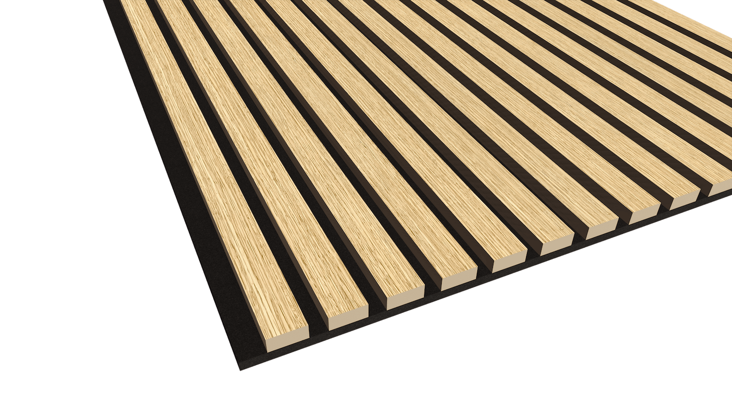WallParta Natural American Oak Acoustic Slat Wood Veneer Wall Panels - Close up View - No Oil Film