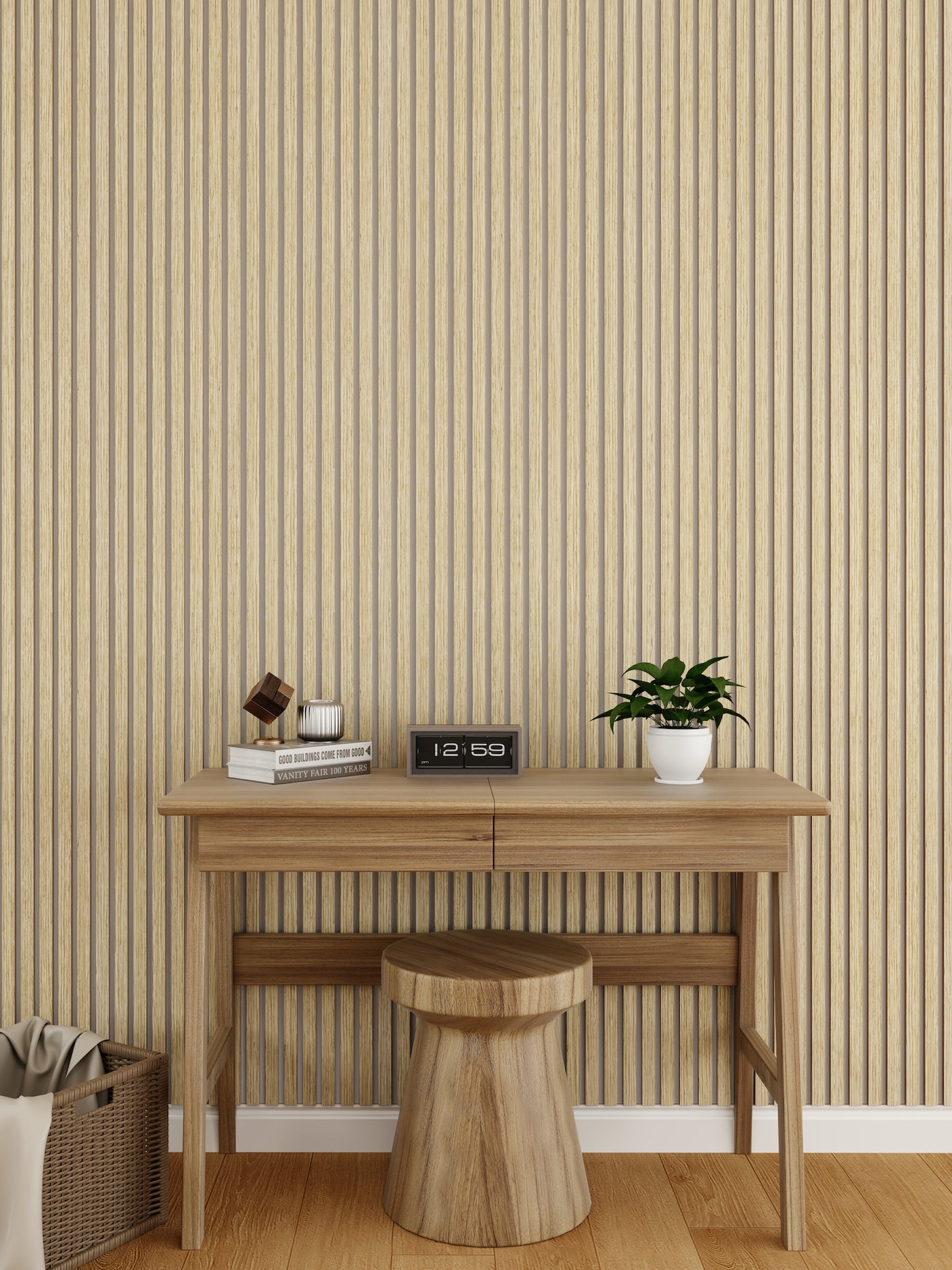 WallParta American Oak Grey Felt Acoustic Slat Wood Vaneer Wall Panels