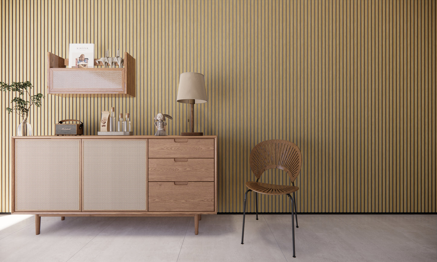 WallParta American Oak Grey Felt Acoustic Slat Wood Vaneer Wall Panels