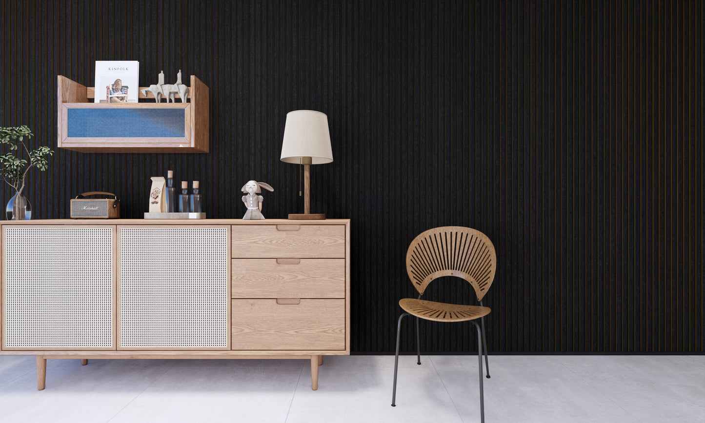WallParta Black Oak Acoustic Slat Wood Vaneer Wall Panels