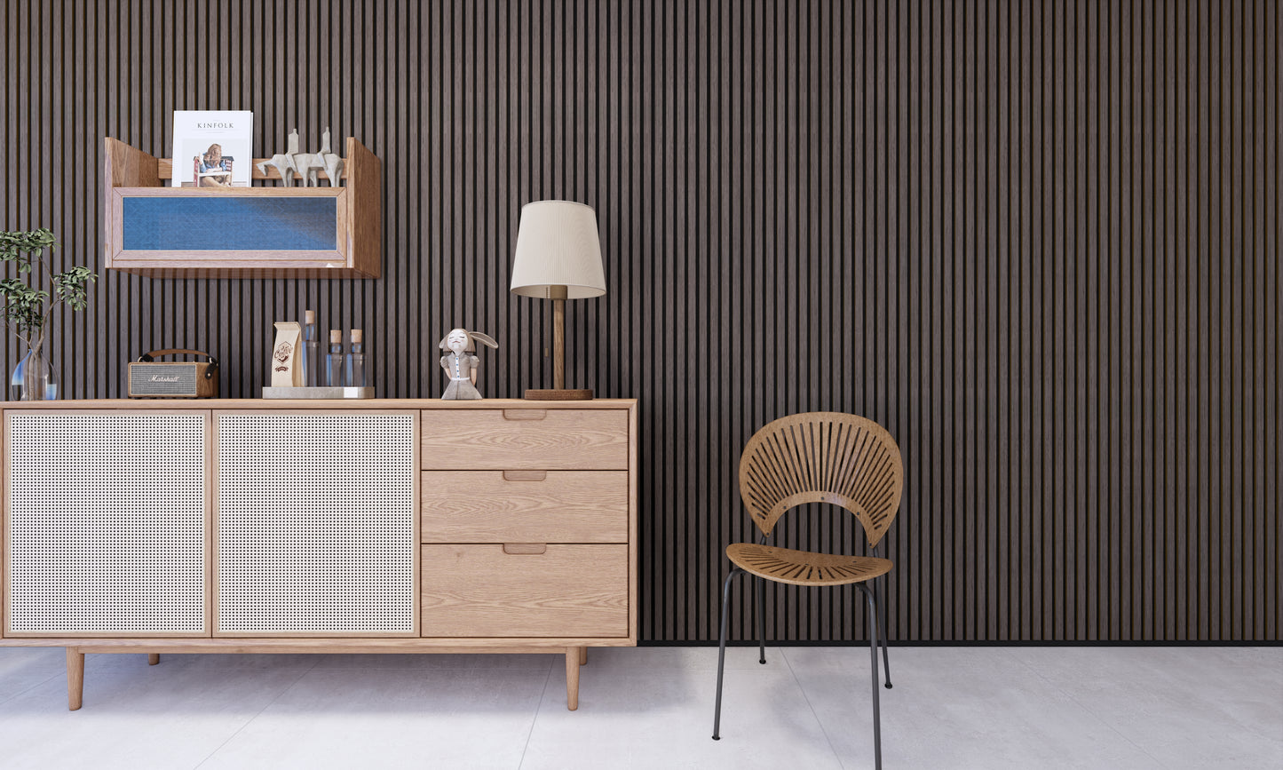 WallParta Ebony Acoustic Slat Wood Vaneer Wall Panels