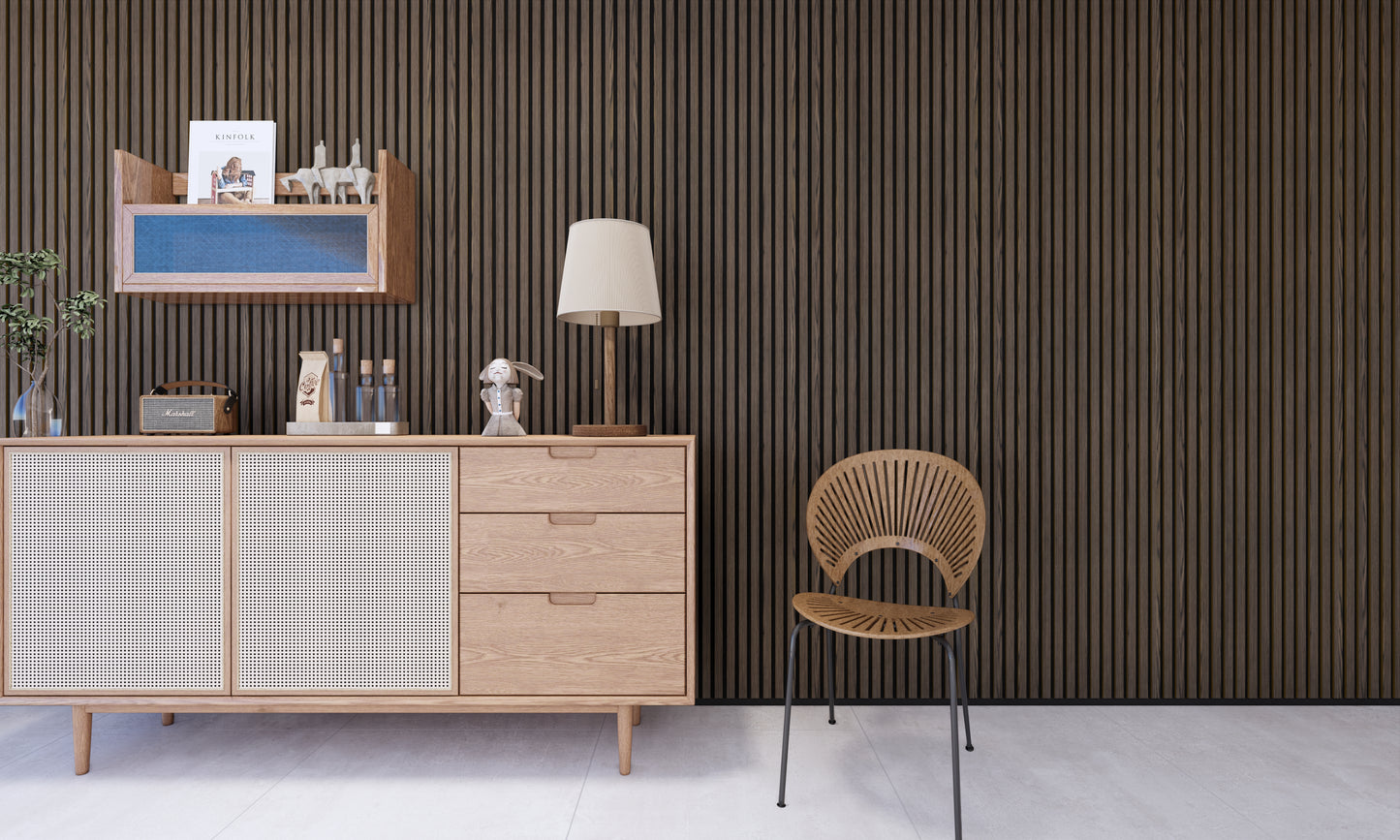 WallParta Smoked Walnut Acoustic Slat Wood Vaneer Wall Panels