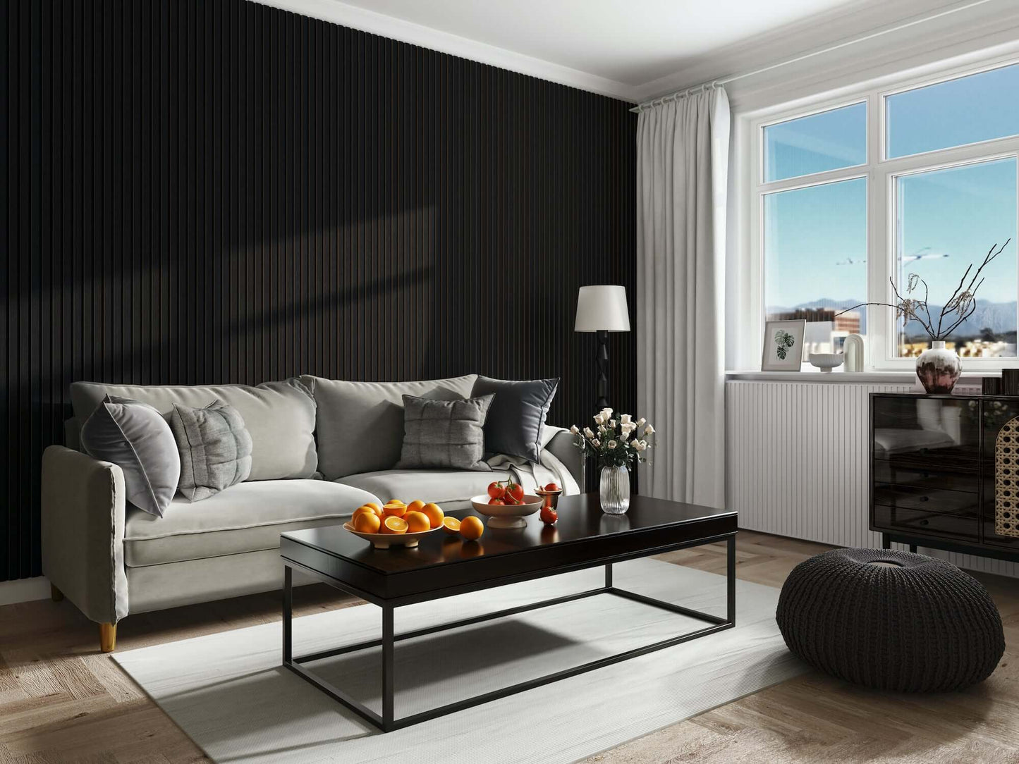 WallParta Black Oak Acoustic Slat Wood Vaneer Wall Panels