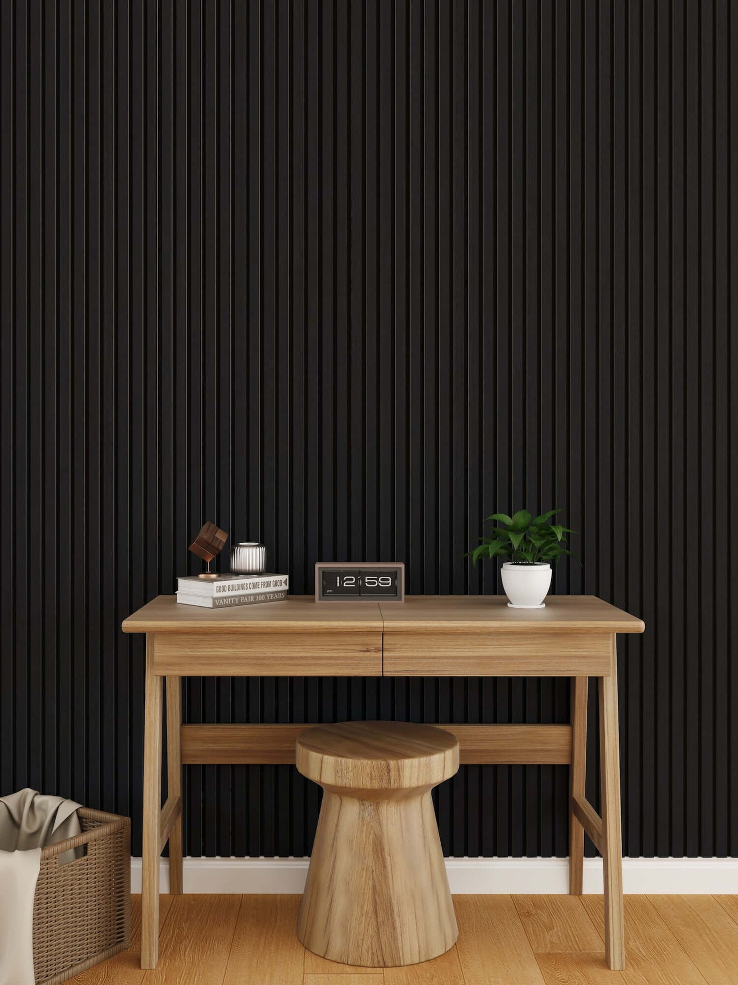 WallParta Black Oak Acoustic Slat Wood Vaneer Wall Panels
