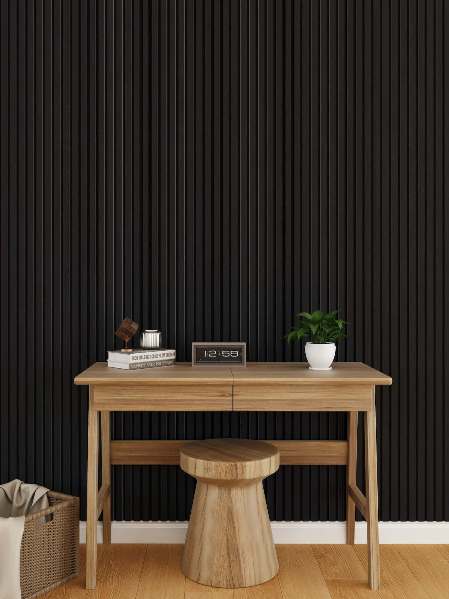 WallParta Black Oak Acoustic Slat Wood Vaneer Wall Panels