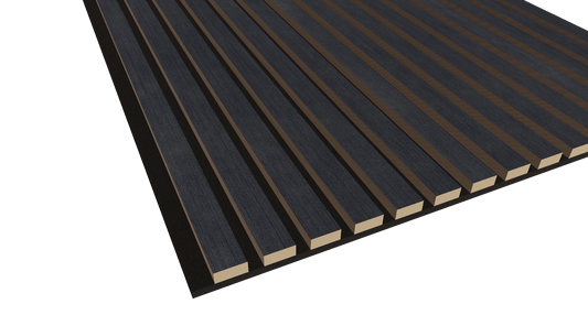 WallParta Black Oak Acoustic Slat Wood Veneer Wall Panels - Close up View - No Oil Film