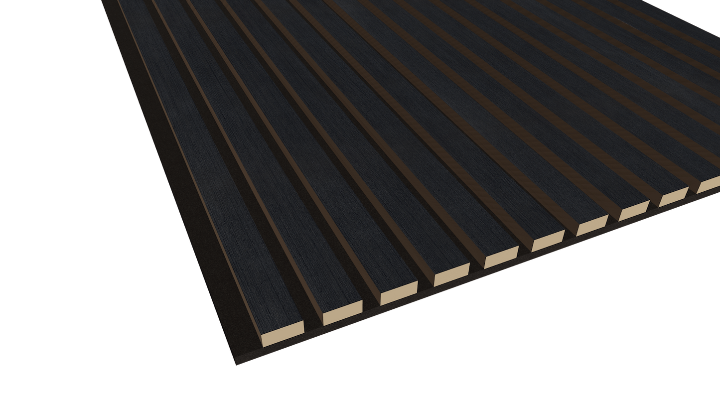 WallParta Black Oak Acoustic Slat Wood Vaneer Wall Panels - Close up View - Oil Film