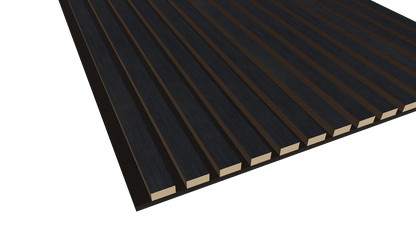 WallParta Black Oak Acoustic Slat Wood Vaneer Wall Panels - Close up View - Oil Film