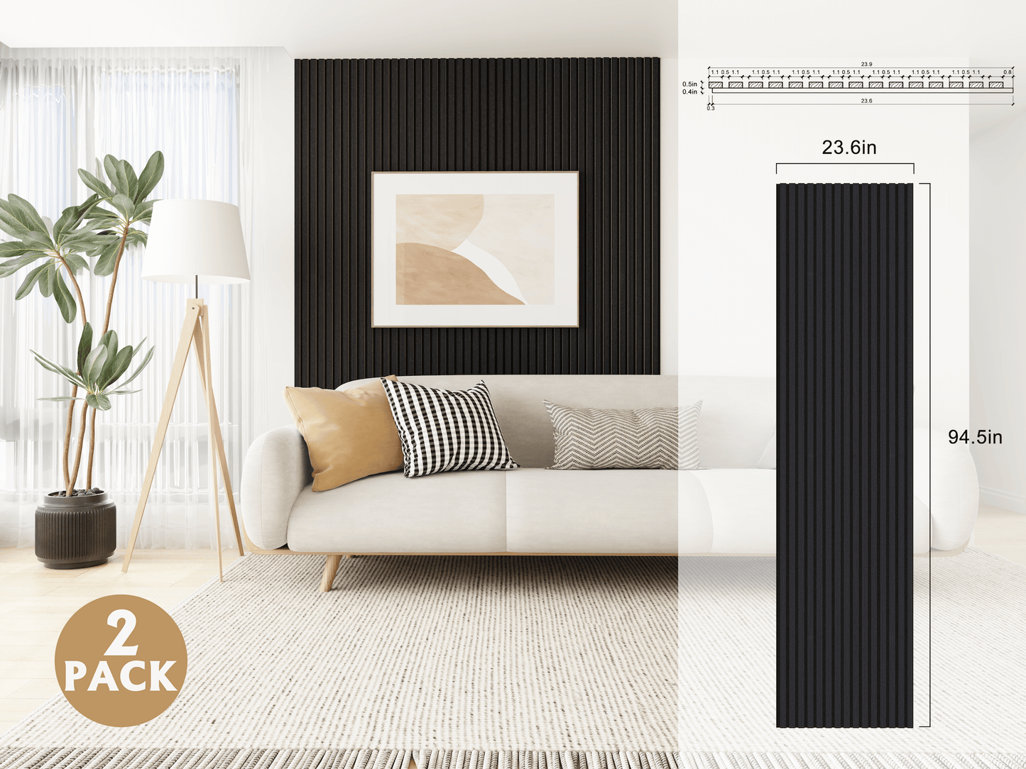 Black Oak Acoustic Slat Wood Panels - 2 Pack