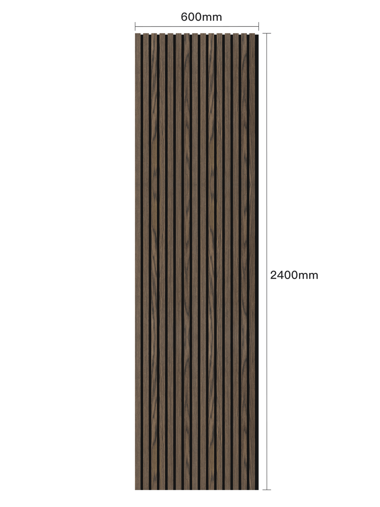 WallParta Smoked Walnut Acoustic Slat Wood Vaneer Wall Panels - Dimensions View