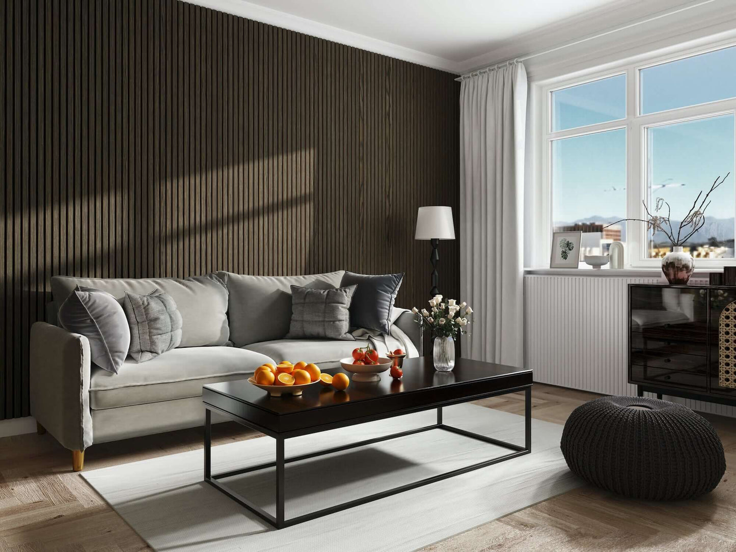 WallParta Smoked Walnut Acoustic Slat Wood Vaneer Wall Panels