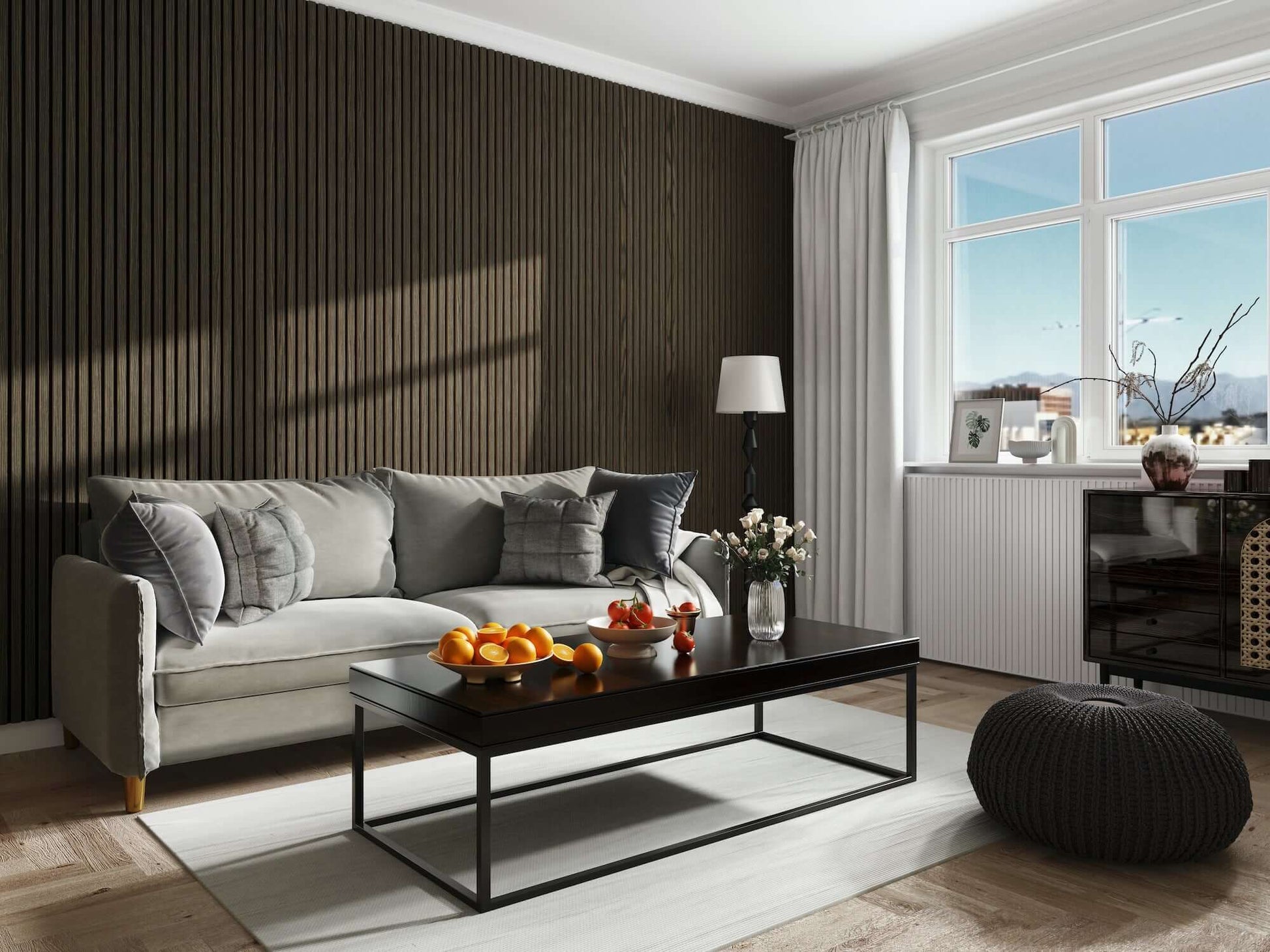 WallParta Smoked Walnut Acoustic Slat Wood Vaneer Wall Panels