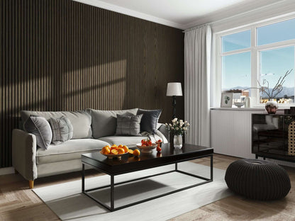WallParta Smoked Walnut Acoustic Slat Wood Vaneer Wall Panels