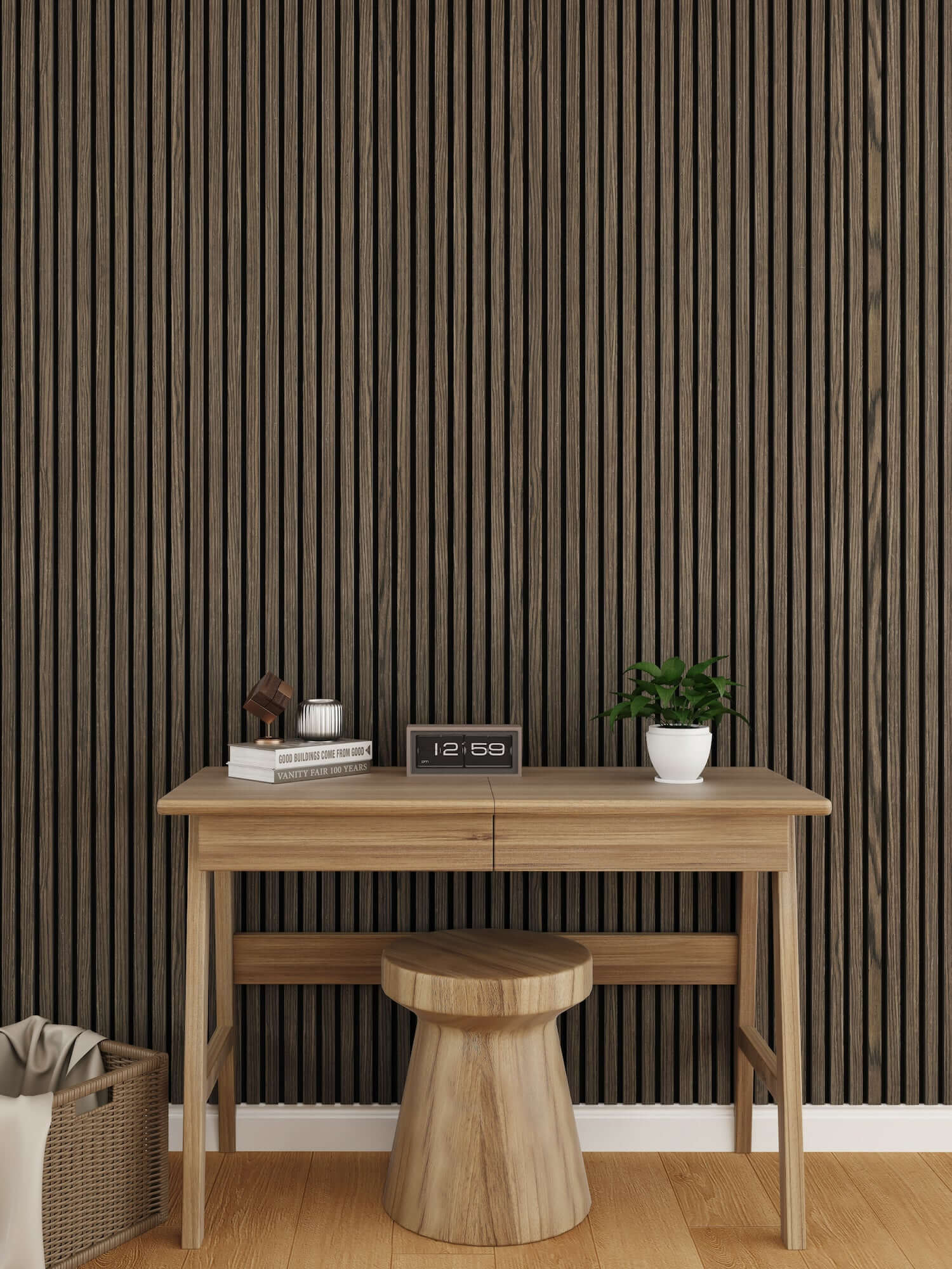 WallParta Smoked Walnut Acoustic Slat Wood Vaneer Wall Panels