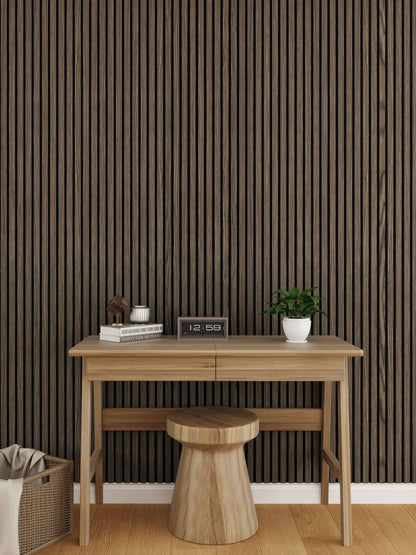 WallParta Smoked Walnut Acoustic Slat Wood Vaneer Wall Panels