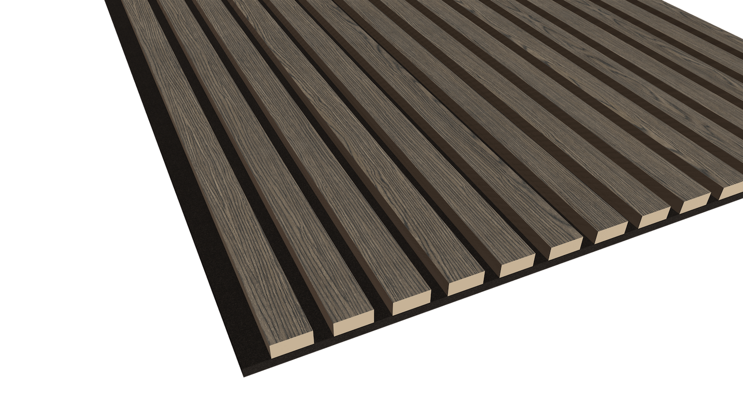 WallParta Smoked Walnut Acoustic Slat Wood Vaneer Wall Panels - Close up View - Oil Film