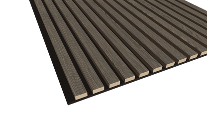 WallParta Smoked Walnut Acoustic Slat Wood Vaneer Wall Panels - Close up View - Oil Film