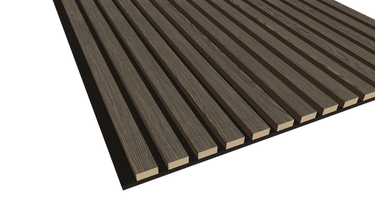 WallParta Smoked Walnut Acoustic Slat Wood Veneer Wall Panels - Close up View - No Oil Film