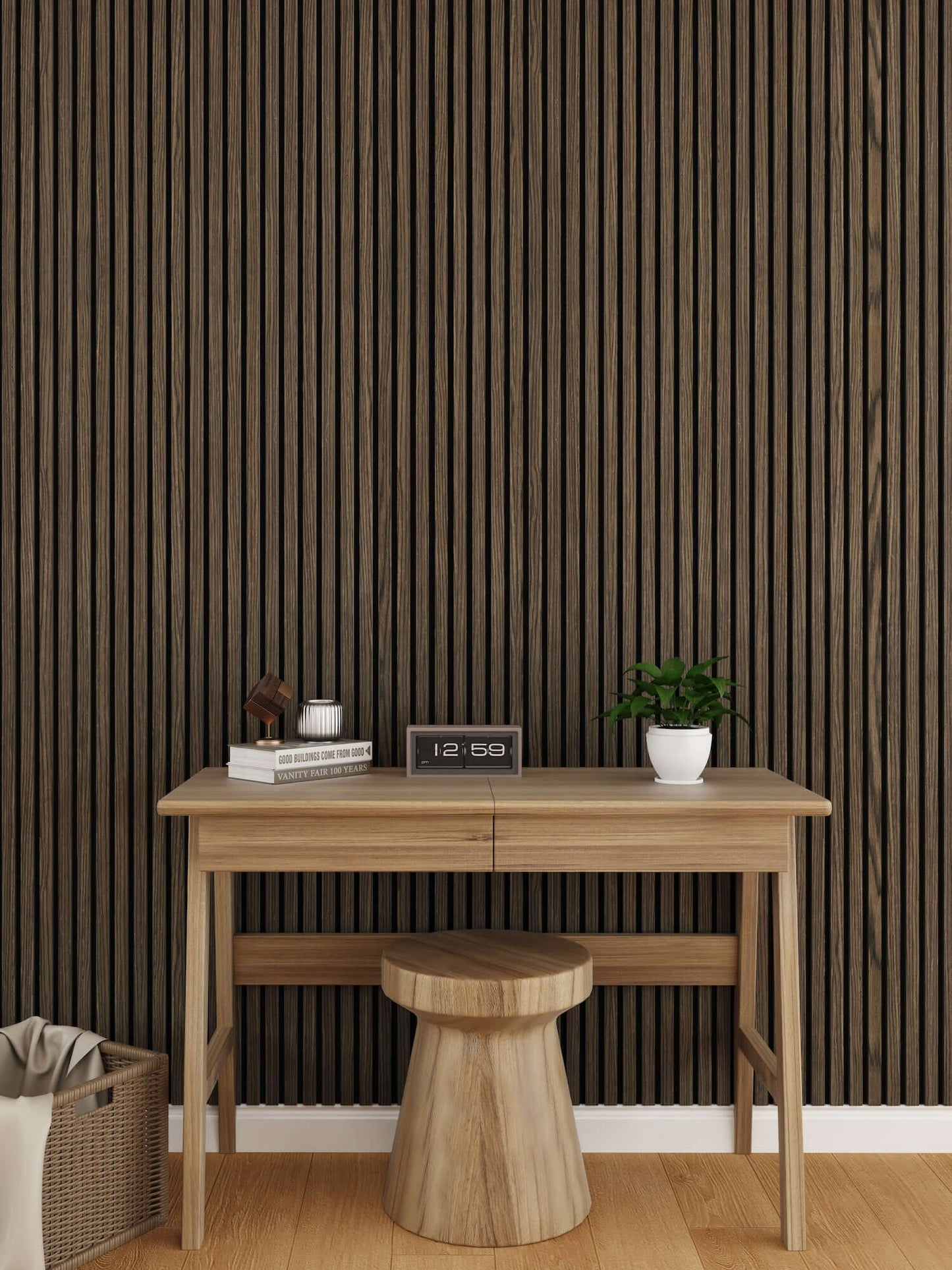 WallParta Smoked Walnut Acoustic Slat Wood Vaneer Wall Panels