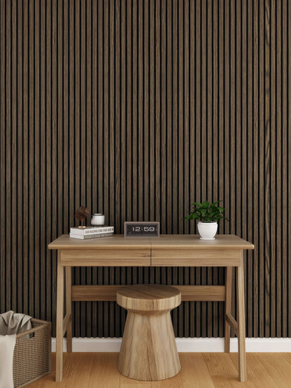 WallParta Smoked Walnut Acoustic Slat Wood Vaneer Wall Panels