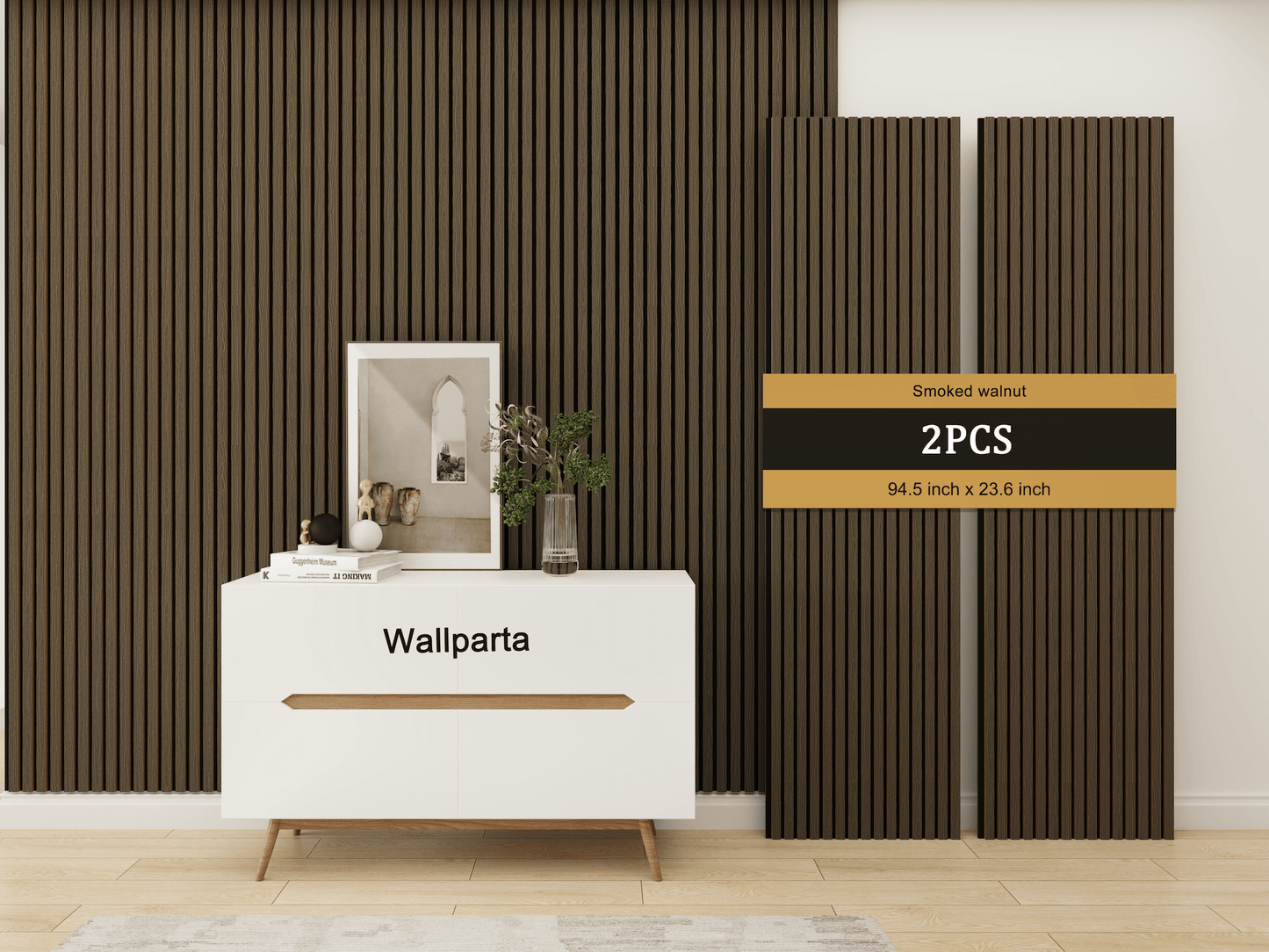 Smoked Walnut Acoustic Slat Wood Panels - 2 Pack