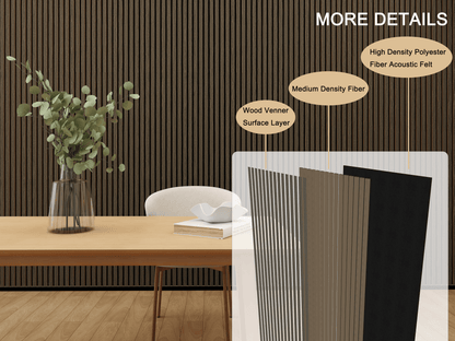 Smoked Walnut Acoustic Slat Wood Panels - 2 Pack