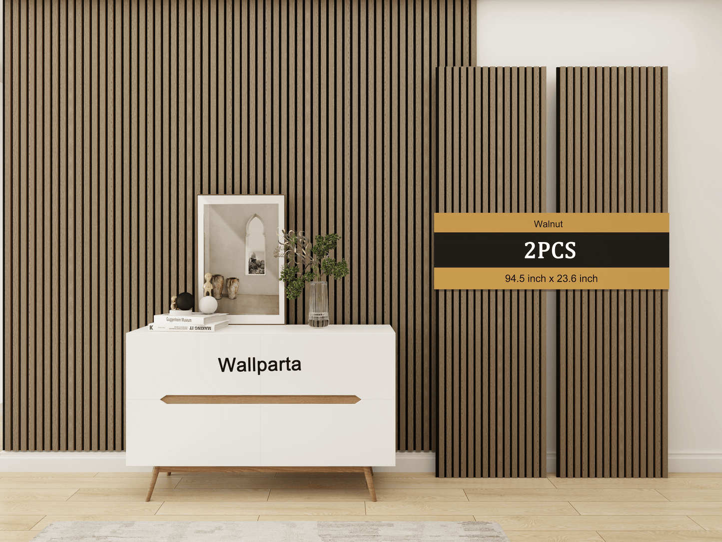 Walnut Acoustic Slat Wood Panels - 2 Pack