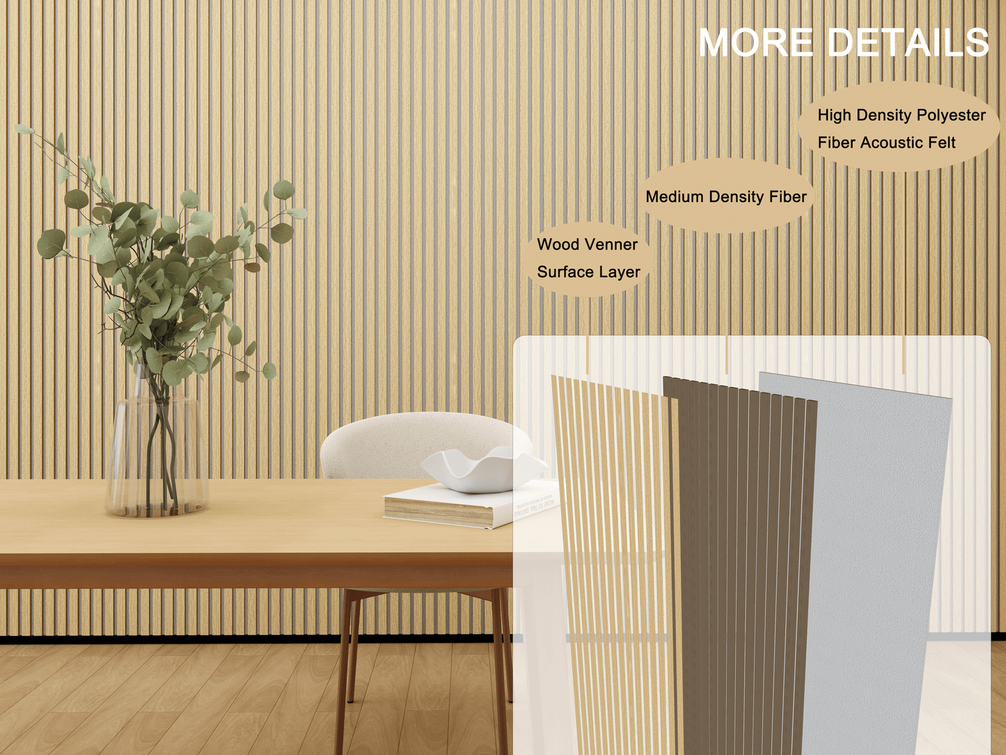 Natural American Oak Grey Felt Acoustic Slat Wood Panels - 2 Pack