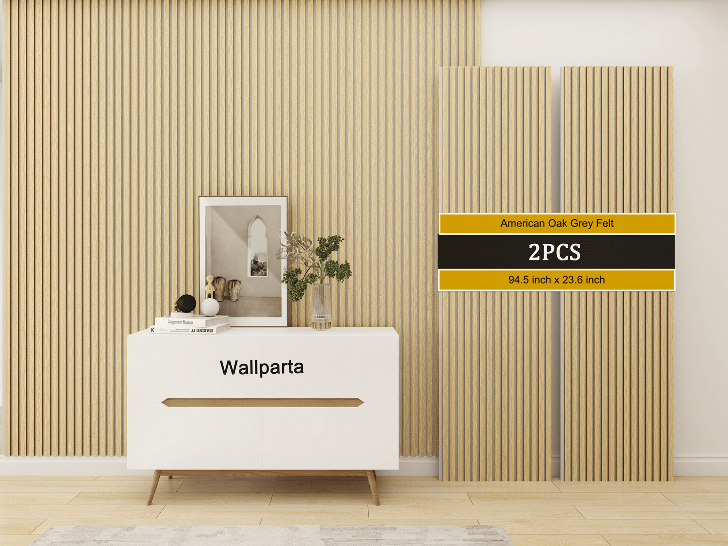 Natural American Oak Grey Felt Acoustic Slat Wood Panels - 2 Pack