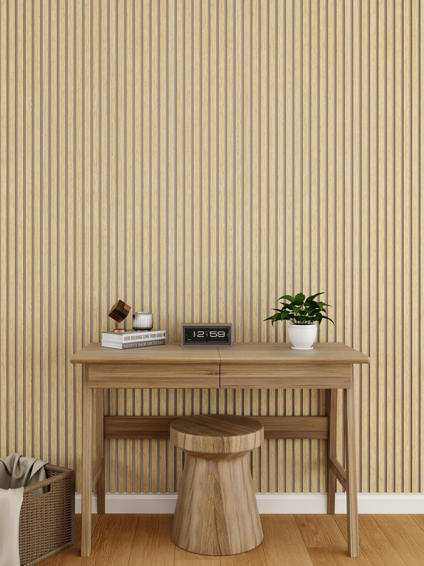 WallParta American Oak Grey Felt Acoustic Slat Wood Vaneer Wall Panels