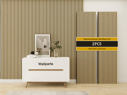 Natural American Oak Black Felt Acoustic Slat Wood Panels - 2 Pack