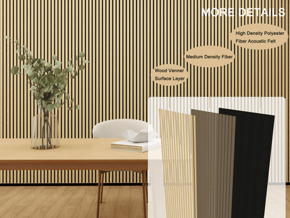 Natural American Oak Black Felt Acoustic Slat Wood Panels - 2 Pack