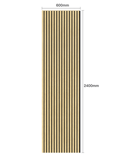 WallParta Yellow Oak Acoustic Slat Wood Vaneer Wall Panels - Dimensions View