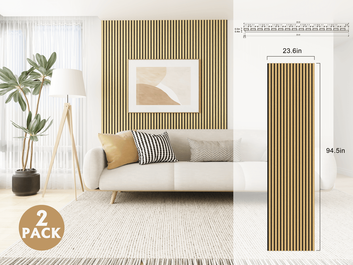 Yellow Oak Acoustic Slat Wood Panels - 2 Pack