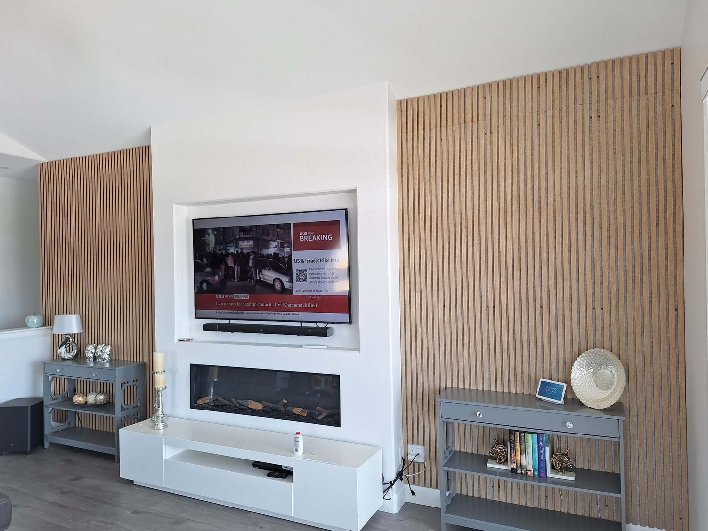 WallParta American Oak Grey Felt Acoustic Slat Wood Veneer Wall Panels